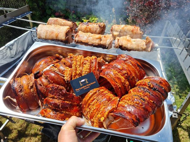 A tray of carved pork and crackling