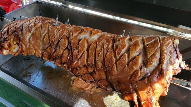 Whole hog in the roasting machine