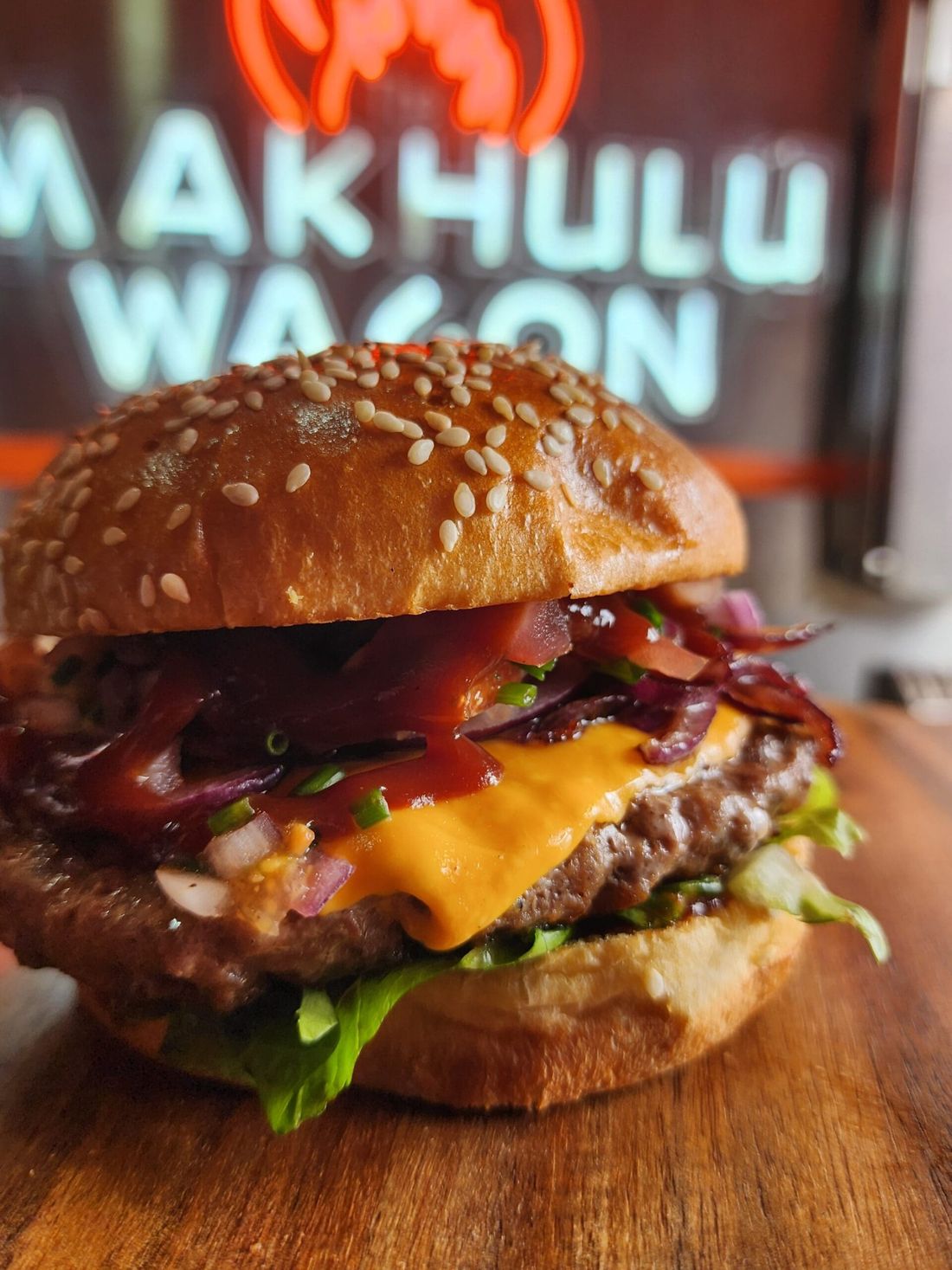 Gourmet steak burger with cheese and bacon